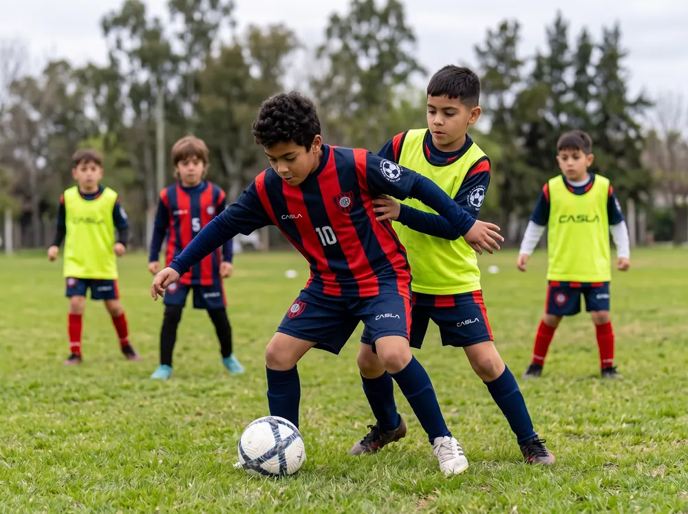 Chicos de 10 a 11 años en un partido de entrenamiento