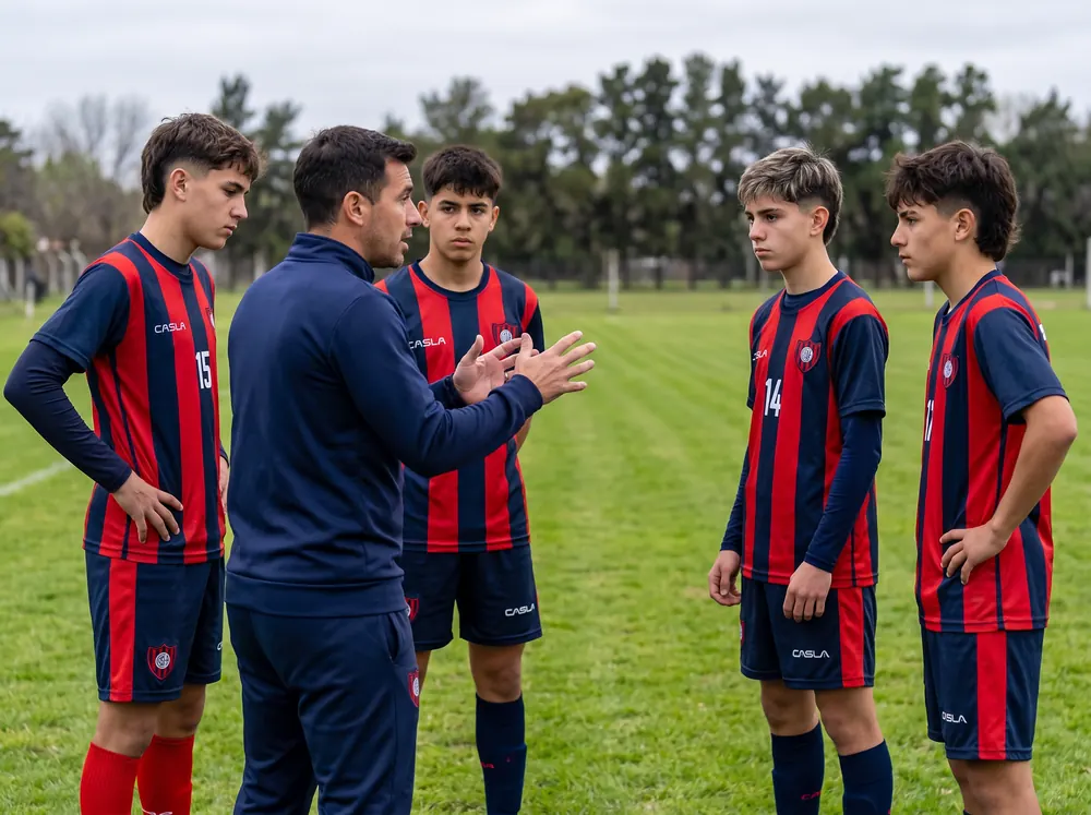 Jugadores de 14 a 15 años escuchando al profe