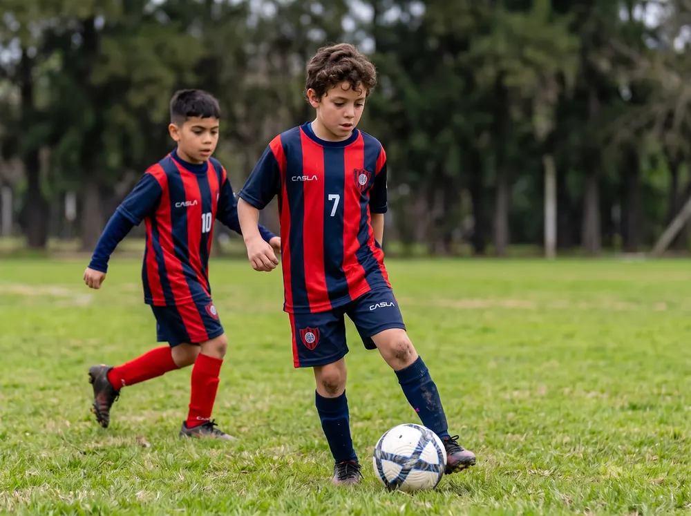 Chicos de 8 a 9 años practicando pases